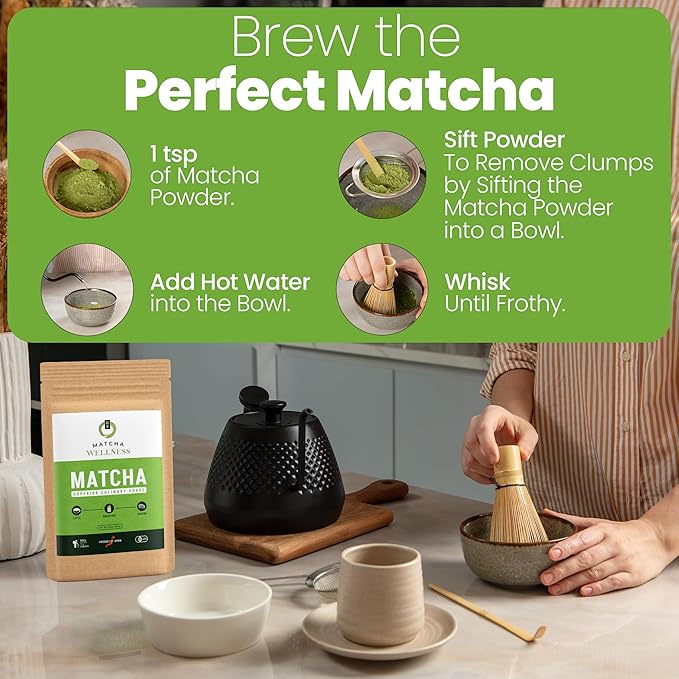 Matcha Wellness Superior Culinary Grade Organic Matcha Powder – 3.5oz Authentic Japanese Green Tea Powder from Kyoto – Perfect for Matcha Lattes, No Additives, Unsweetened