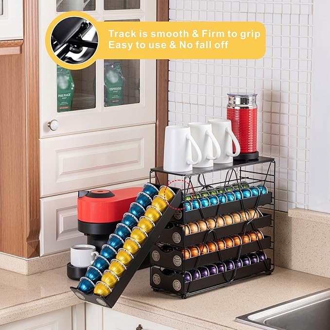 FlagShip for Nespresso Pod Holder Drawer Large Mullti Tier Coffee Pod Holder Vertuo (5 Tier (100Pods))