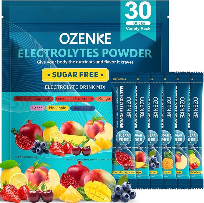 Electrolytes Powder Packets, 30 Sticks Sugar Free Hydration Packets, Electrolyte Drink Mix Travel Electrolyte Packet for Rapid Hydration, 6 Flavors