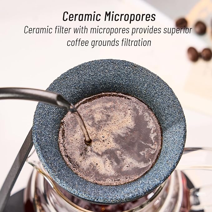 Pour Over Coffee Dripper Set, Reusable Ceramics Coffee Filter, Paperless Single Cup Coffee Maker with Non-Slip Stand, Drip Coffee Maker with Metal Coffee Filter Holder