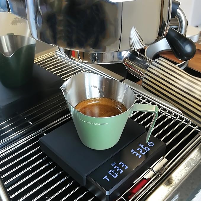 IKAPE Espresso Measuring Cup, 304 Anti-scald Stainless Steel Espresso Shot Cups 2Pcs with Handle, Coffee Pouring Cup for Barista Tool Accessories(Light Green)