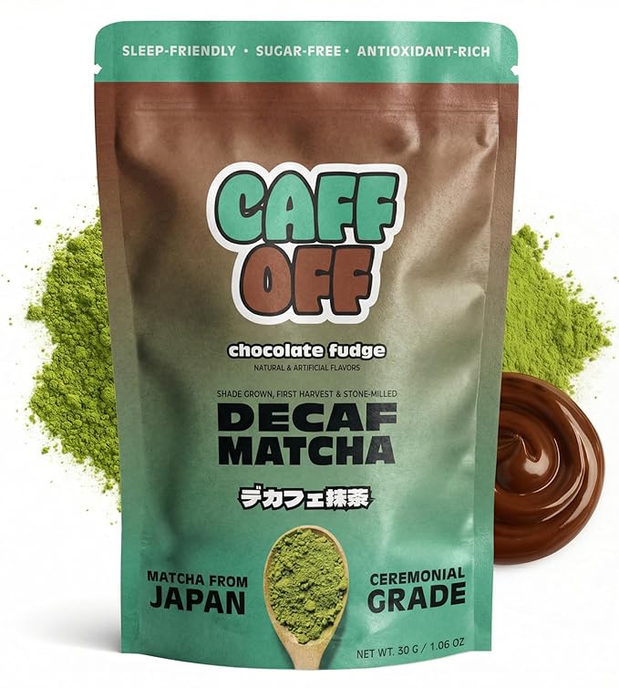 Caff Off Decaf Chocolate Matcha Green Tea Powder From Japan – 1.06 oz / 30 g – Ceremonial Grade & Sugar-Free – No Fillers or Milk Powders – Naturally Decaffeinated Without Chemicals – Tested for Heavy Metals – First Harvest, Shade-Grown & Caffeine-Free...