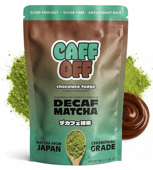 Caff Off Decaf Chocolate Matcha Green Tea Powder From Japan – 1.06 oz / 30 g – Ceremonial Grade & Sugar-Free – No Fillers or Milk Powders – Naturally Decaffeinated Without Chemicals – Tested for Heavy Metals – First Harvest, Shade-Grown & Caffeine-Free...