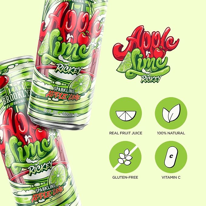 AriZona Apple Lime Rickey Soda, A Brooklyn Original Sparkling Drink - Big Can, 22 Fl Oz (Pack of 12)