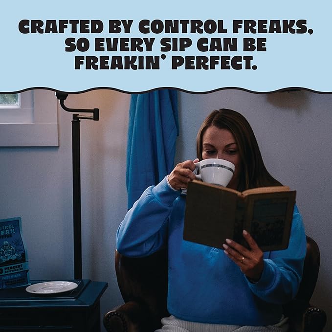 Control Freak Decaf Coffee Just Vibes, 0% Caffeine Ground Coffee (12 Oz) – Fresh Sugarcane Processed Coffee Beans, Chemical-Free Decaffeination, Calm Energy, Full Flavor, No Buzz