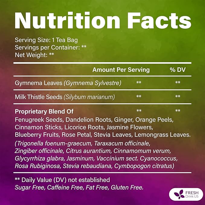 FreshDrinkUS, Vitality Balance Tea Bags | 30 Count | Herbal Blend with Gymnema, Milk Thistle Seed, Fenugreek, Dandelion Root, Ginger, Orange Peel & Other Herbs – 100% Natural, Caffeine-Free Herbal Tea