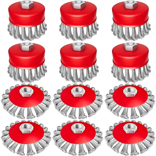 DIYSELF 12 Pack Wire Wheel for Angle Grinder, 3-Inch & 4-Inch Wire Brush for 4 1/2 Angle Grinder, Fit for 5/8 Inch Threaded Arbor, Angle Grinder Attachments for Rust Removal & Metal Surface Prep