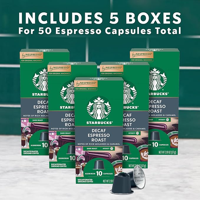 Starbucks by Nespresso Original Line, Decaf Espresso, Dark Roast, 50-count Espresso Pods