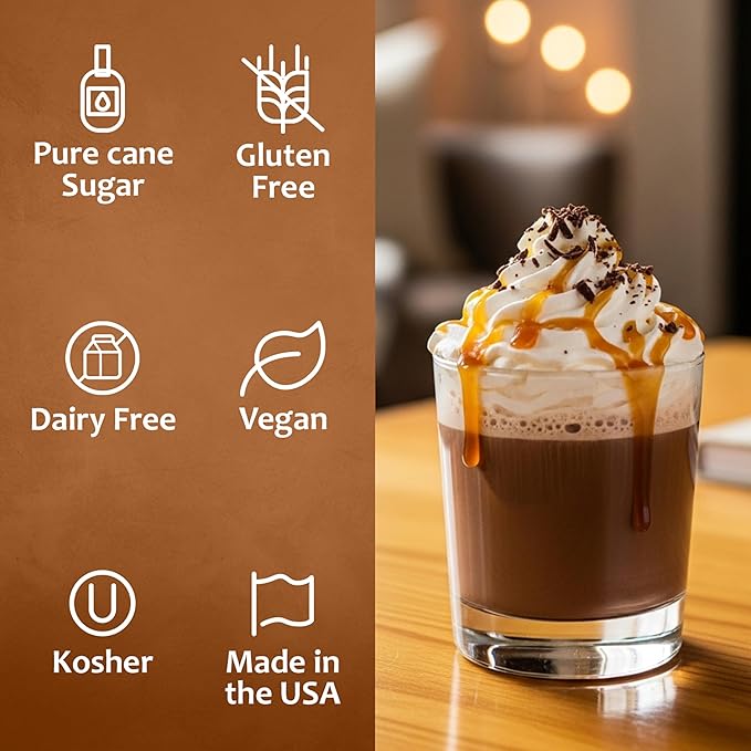 Syruvia Coffee Syrup, Caramel Chocolate Flavored Syrup for Drinks, Lattes and Desserts – 25.4 fl oz