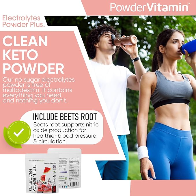 PowderVitamin Electrolytes Powder Plus (20 Servings) Watermelon Electrolyte Powder Zero Calorie Keto,0 Sugar, No Maltodextrin,1000mg Potassium,120mg Calcium,120mg Magnesium, Pink Himalayan Salt