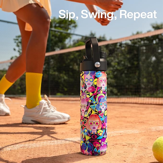 ENCOOL Insulated Water Bottle with Straw Stainless Steel Water Bottle, Leak-Proof, BPA-Free, Double Wall Vacuum Keeps Cold for 24 Hours for Sports, Travel, School (26 oz, Cyan Girl)