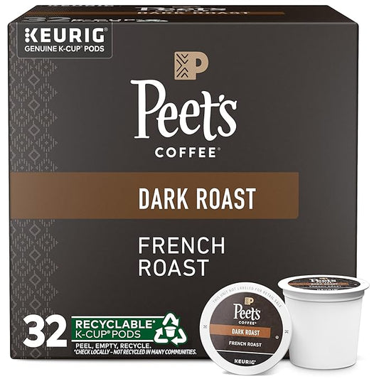 Peet's Coffee, Dark Roast Single Serve Coffee Pods - French Roast 32 Count (1 Box of 32 Pods)