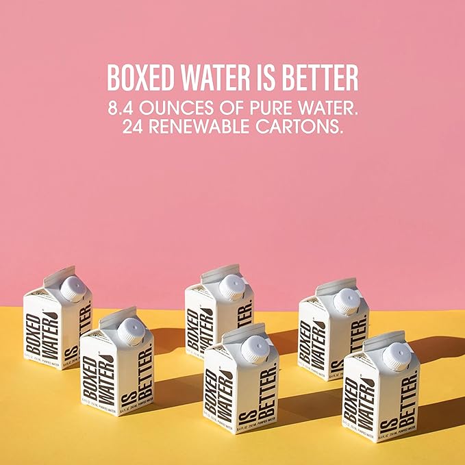 Mini Boxed Water (8.5 oz., 24 Pack) – Better Than Premium Plastic Purified Drinking Water in Plant-Based Cartons, BPA-Free, Refillable Cartons, Lunchbox Ready