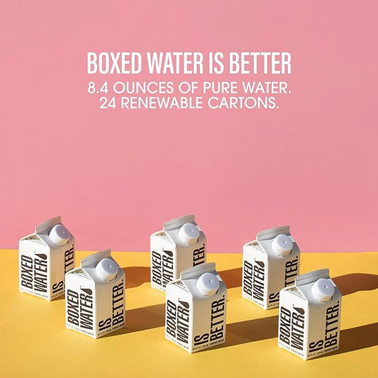 Mini Boxed Water (8.5 oz., 24 Pack) – Better Than Premium Plastic Purified Drinking Water in Plant-Based Cartons, BPA-Free, Refillable Cartons, Lunchbox Ready