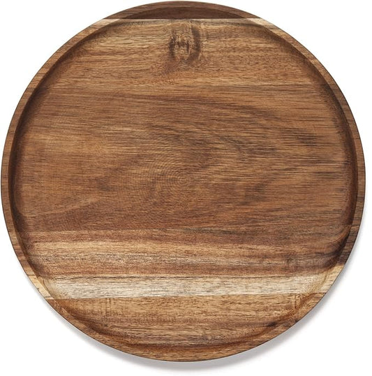 YANGQIHOME 11.8 inches Round Wood Tray, Wooden Serving Tray, Acacia Plates, Appetizer Charcuterie Board, Tray Organizer for Kitchen/Countertop, 11.8 x 11.8 x 0.8 inch