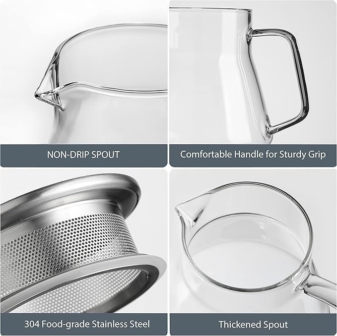 CNGLASS Small Glass Teapot with Stainless Steel Filter Lid,15oz(450ml) Glear Tea Kettle Stovetop Safe,Borosilicate Glass Tea Pots for Blooming and Loose Leaf Tea