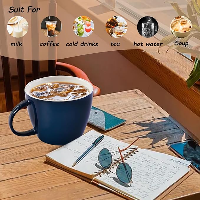 Porcelain Coffee Mug 30 OZ, Oversized Soup Mug Soup Bowl with Handle Jumbo Latte Cup for Coffee, Oatmeal, Gumbo, Salad, Microwave and Dishwahser Safe, Cool Blue