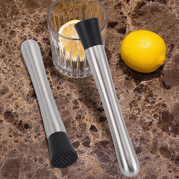 4 Pack Muddlers for Cocktail 304 Stainless Steel Fruit Crusher 8.3" Long Ice Crusher for Bar Party and Home