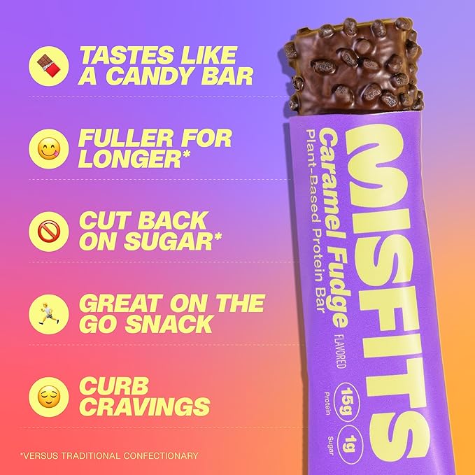 Misfits Protein Bar Variety Pack | Nutrition Bars - 14-15g Protein, 1g Sugar, Plant-based, Low Carb, Non-GMO, Gluten Free Snacks | Sample Pack of 5 - Multiple Flavors