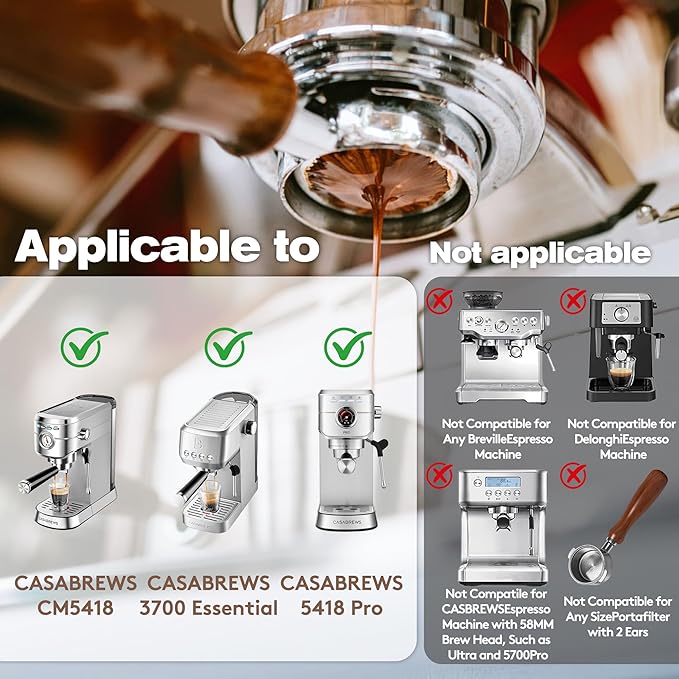 Bottomless Portafilter 51mm Compatible with CASABREWS CM5418, 5418Pro & 3700Essential - Stainless Steel 3-Ear Portafilter with Puck Screen & Filter Basket