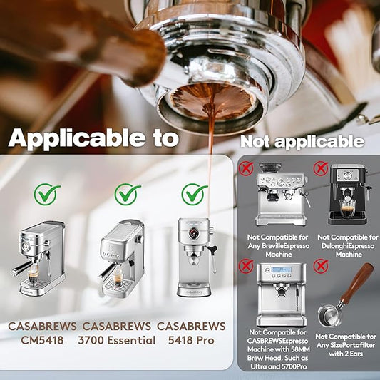 Bottomless Portafilter 51mm Compatible with CASABREWS CM5418, 5418Pro & 3700Essential - Stainless Steel 3-Ear Portafilter with Puck Screen & Filter Basket
