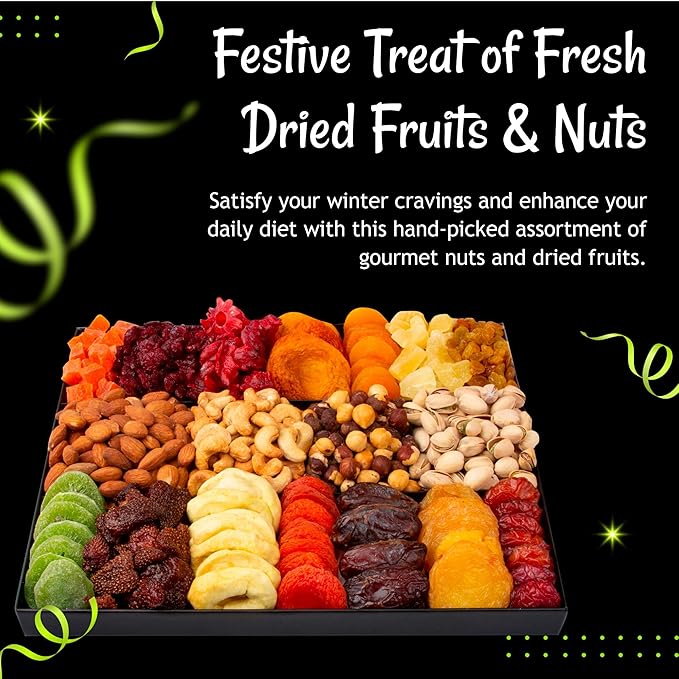 Oh! Nuts Dried Fruit and Nut Gift Basket - XL 18 Variety Gourmet Assorted Fruits and Nuts Gift Baskets - Holiday Gift Box - Food Snack Box for Birthday, Corporate - Gift for Men, Women