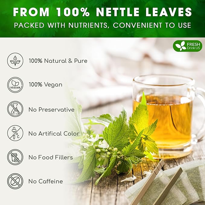 FreshDrinkUS, Premium 135 Nettle Leaf Tea Bags, 100% Natural & Pure, Stinging Nettle Leaf Tea, Burn Nettle, Stinging Nettle, Stinger Tea, No Sugar/Caffeine/Gluten, Vegan