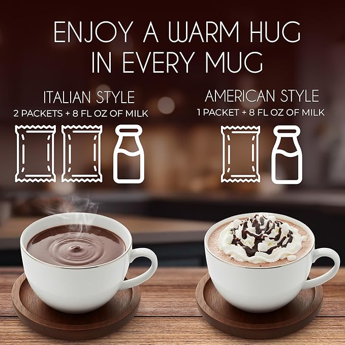 Cafe Garibaldi Premium Dark Hot Chocolate - Organic Instant Cocoa Mix with Dark Cacao Powder, Fair Trade, Gluten-Free, & GMO-Free, 8 Servings x 0.62oz Packets, Ideal Italian Hot Chocolate Gift