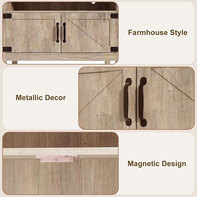 Console Table with Outlets, Farmhouse Coffee Bar Cabinet, 31.5 l x 13.8 D x 35.5 H, Entryway Table with Storage Cabinets for Living Room, Couch, Hallway, Foyer, Kitchen (Brown)