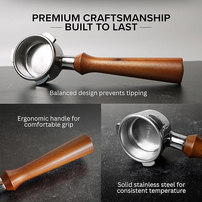54mm Bottomless Portafilter – Compatible with Breville Espresso Machines – Portafilter 54mm with Ergonomic Rosewood Handle + 18g Basket | BREYIA