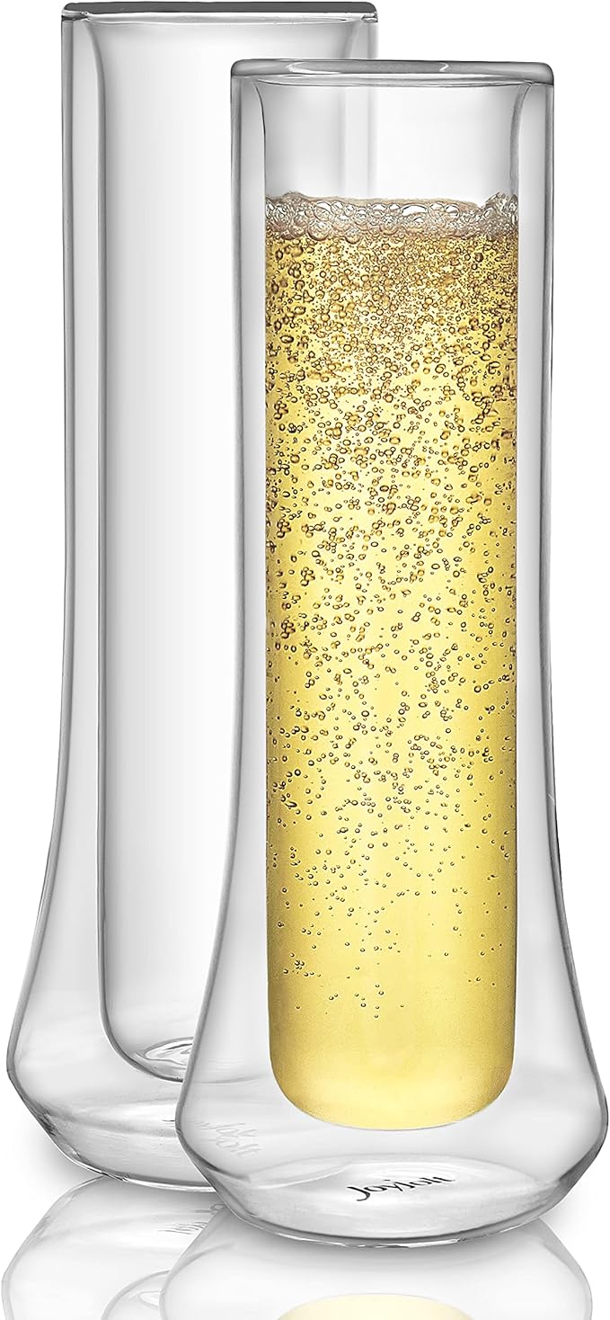 JoyJolt Cosmo Double Wall Stemless Champagne Flutes – Set of 2 Mimosa Glasses, Ideal for Weddings, or Bridal Showers – Cheerful Stemless Champagne Glasses – 148 ml / 5 oz Set of Sparkling Glasses