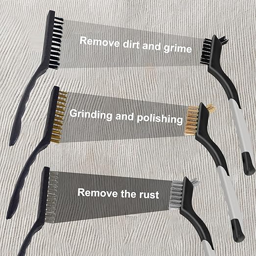 Wire Brush Set 6Pcs, Wire Brushes with Brass/Stainless Steel/Nylon Bristles - Deep Cleaning for Paint Scrubbing, Rust & Dirt Removal and Kitchen Cleaner