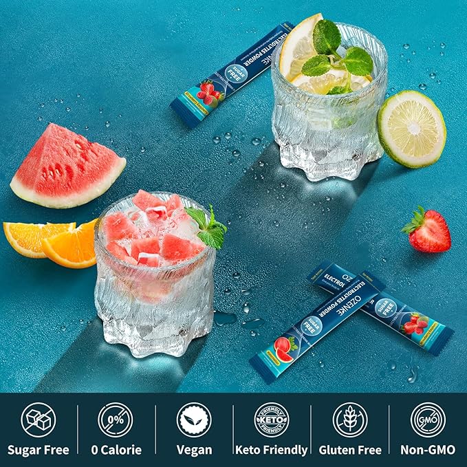 Electrolytes Powder Packets, 60 Sticks Hydration Packets Sugar Free, Electrolyte Drink Mix Travel Electrolyte Packet for Rapid Hydration, 6 Flavors