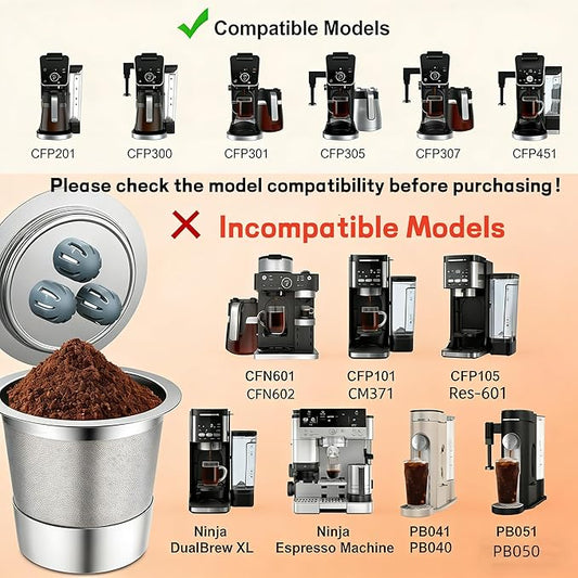 Stainless Steel Reusable K Cups Compatible with Ninja Coffee Maker,Upgrade2 Pack K Cups Reusable Coffee Pods,Permanent Coffee Filters Fit Ninja CFP201 CFP300 CFP305 CFP307 CFP400 (2Pack)