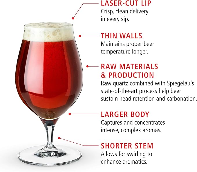 Spiegelau Barrel Aged Tulip Beer Glasses, Stylish Crystal Drinking Glasses for Craft Beers, Stouts, Belgian Ales, Sours, Cocktails, Gifts for Men, Bachelor Party, Elegant Glassware, 17.7 oz, Set of 2