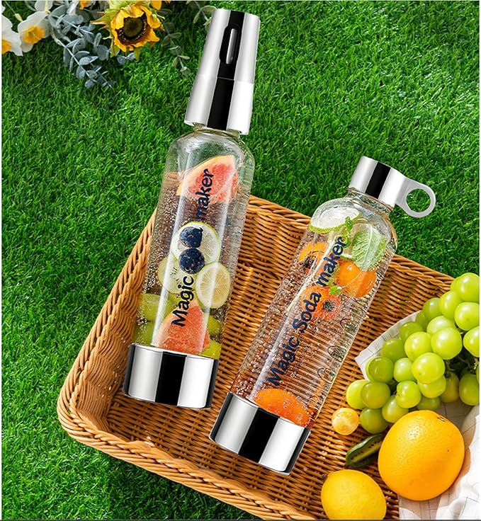 Soda Siphon 1L,Portable Sparkling Water Maker,Compact Carbonated Water Machine for Flavored Drinks Reusable Beverages Machine Kit,Travel Soda Machine for Home & Outdoor