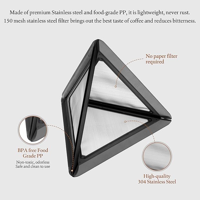 Portable Pour Over Coffee Dripper with Storage case, Stainless Steel Mesh Reusable Coffee Filter, Dishwasher Safe, Ideal for Camping, RV, Backpacking, or at Home, Office