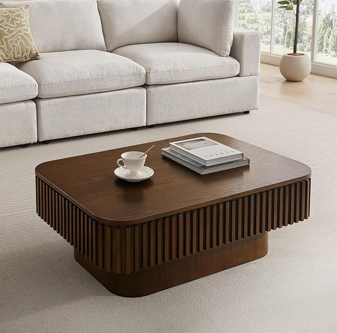 SZTHHDF Lift Top Coffee Table for Living Room,Rectangle Handmade Solid Wood Strips, Fluted Coffee Table with Hidden Storage Compartment Small Space Office Apartment (38.6" L×26.8''W×13.8''H-Walnut)