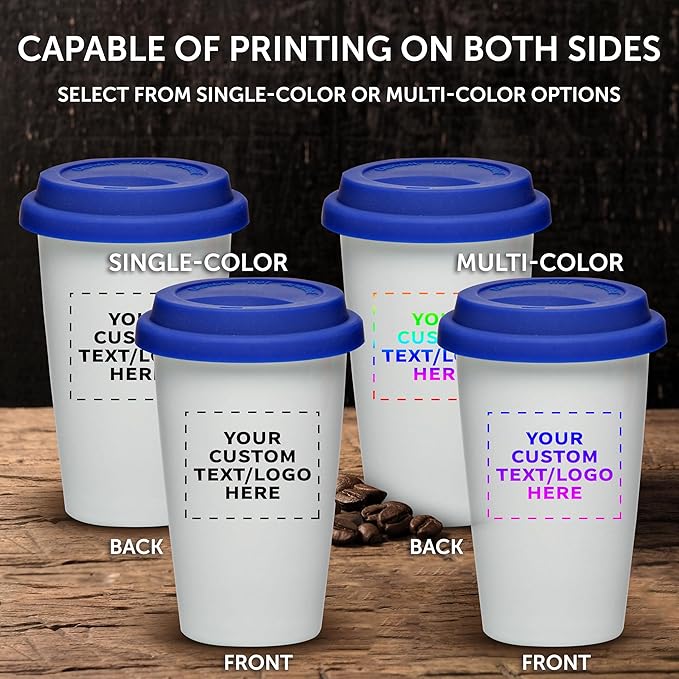 Personalized 11 oz. Double Wall Ceramic Tumblers with Lid - 24 Pack - Custom Text, Logo - Blue