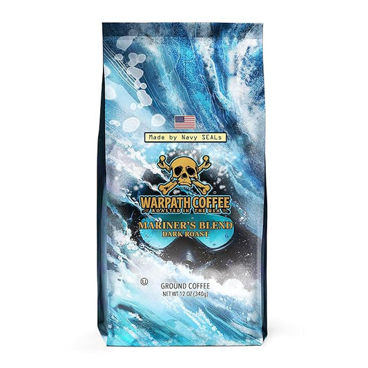 Warpath Coffee Ground Coffee Dark Roast, Mariner's Blend, High Caffeine, Extra Strong Roasted 100% Arabica Coffee Ground Beans, Rich Aroma, Full-Bodied Intense Cup, Created by Navy SEALs, 12oz