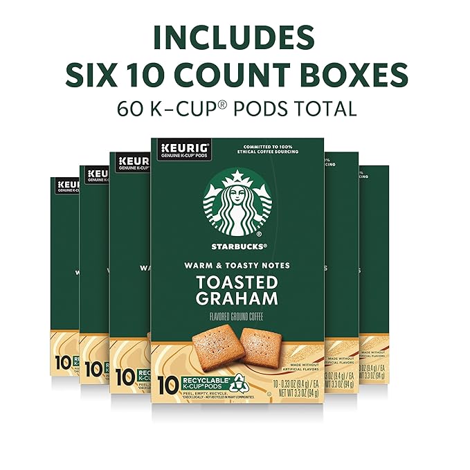 Starbucks K-Cup Coffee Pods, Flavored Hot or Iced Coffee, Toasted Graham, 60 Keurig Pods