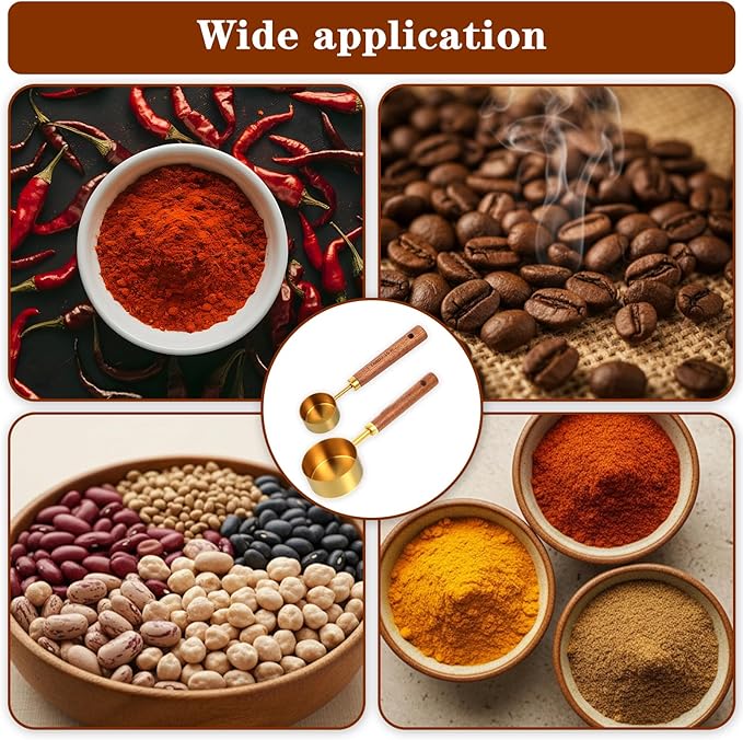 Classicseali 2pcs 1/4 Measuring Cup,Gold 1/4 Cup Measuring Scoop,Quarter Cups Measurings Cups with Wooden Handle, for Baking Cooking Wet and Dry Ingredients, 15ml/60ml