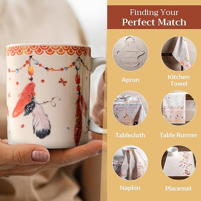 Maison d' Hermine Coffee Mug with Handles Fine Bone China Mugs Pack of One Tea Cups for Hot Beverages Cappuccino Latte Home Restaurant Office Perfect for Gift (Ibiza - Beige - Feather, 15 Ounce)