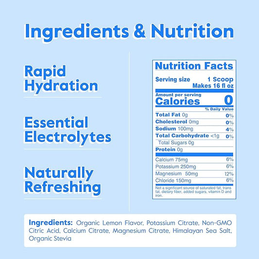 Nectar Sugar Free Electrolytes Powder - Organic Fruit No Sugar or Calories - Hydration Powder for Dehydration Relief and Rapid Rehydration - Keto and Paleo (Lemon 40 Serving Tub)