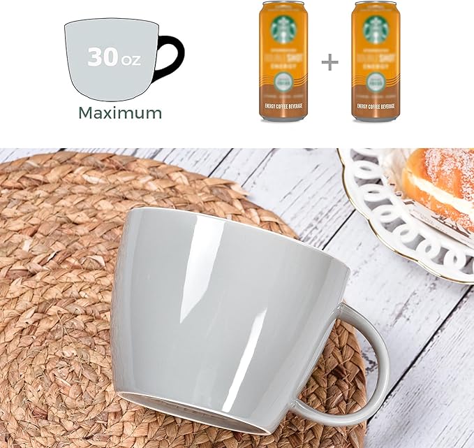 Coffee Mug, Microwavable Large Soup Bowl with Handle, for Hot Chocolate, Soup, Coffee, Milk and Tea, Jumbo Ceramic Coffee Cup Lead-Free, Cadium-Free, Dishwasher Safe, 30 OZ, Slate (Grey)