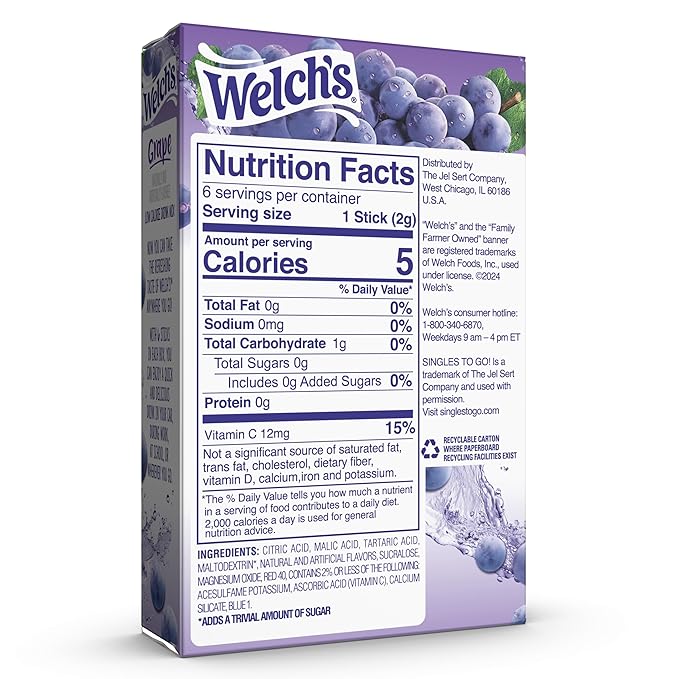 Welch's Singles To Go Water Drink Mix - Powder Sticks, 12 Boxes with 6 Packets Each - 72 Total Servings, Grape, 0.45 Ounce (Pack of 12)