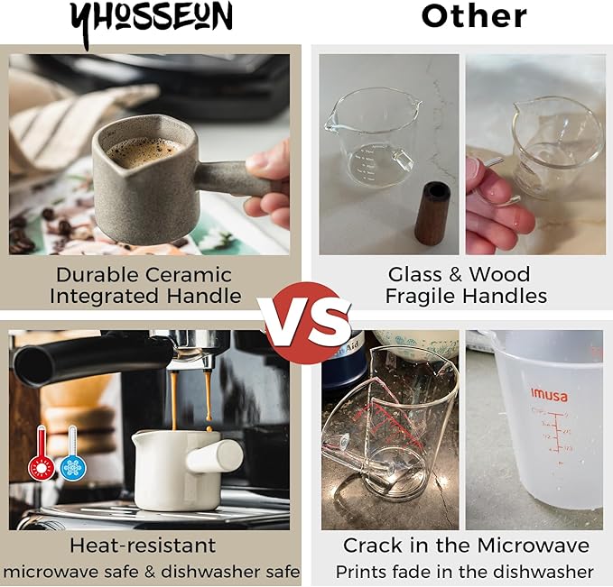 YHOJOY Espresso Measuring Cup, Ceramic Espresso Cup Double Spouts Expresso Shots Cup with Handle, Espresso Accessories, 3 Oz/ 90 Ml, White