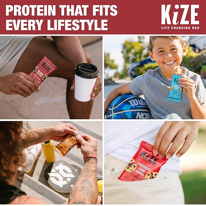 KiZE Energy Bars - Best Sellers Variety Pack - 20-Count -Gluten Free, Dairy Free Options, Non-GMO, and High Protein Meal Replacement Energy Bars, Clean and Simple Food Ingredients - 7-10g High Protein Snacks (20 Count)