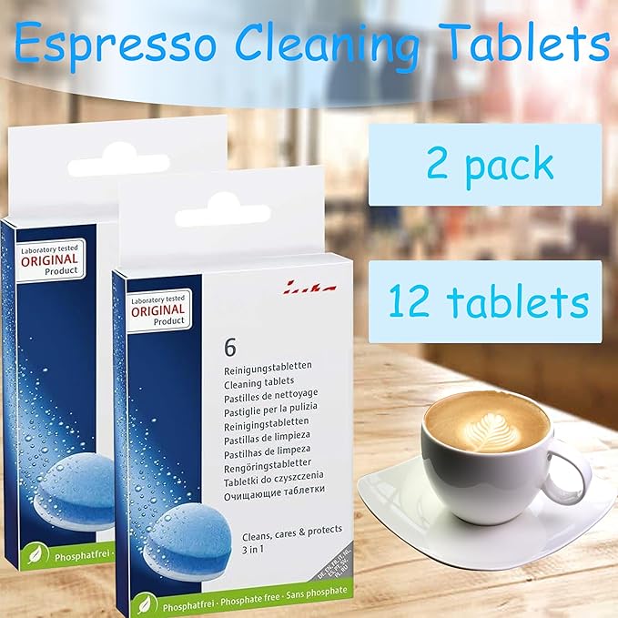 3-Phase Espresso Cleaning Tablets,Coffee Cleaning Tablets, Deep Clean, Extend the Lifespan of Your Coffee Machine, Provide Lasting Protection (12 Tablets)