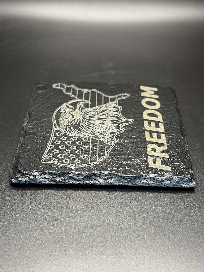 American Flag Bald Eagle Freedom Slate Coasters, Set of 4, Black Natural Stone Drink Coasters